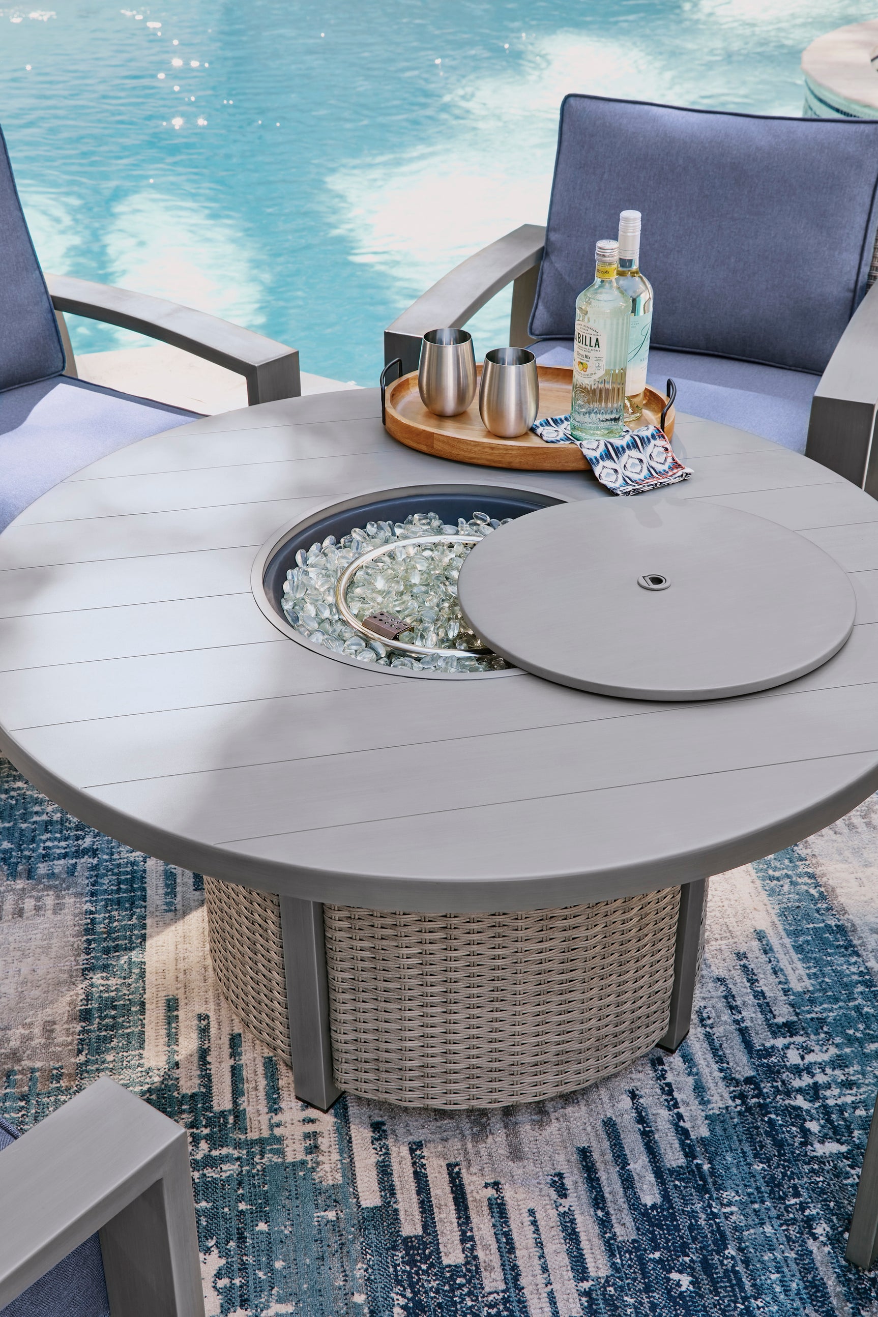 Half Moon Beach Gray Round Fire Pit Table - Ornate Home