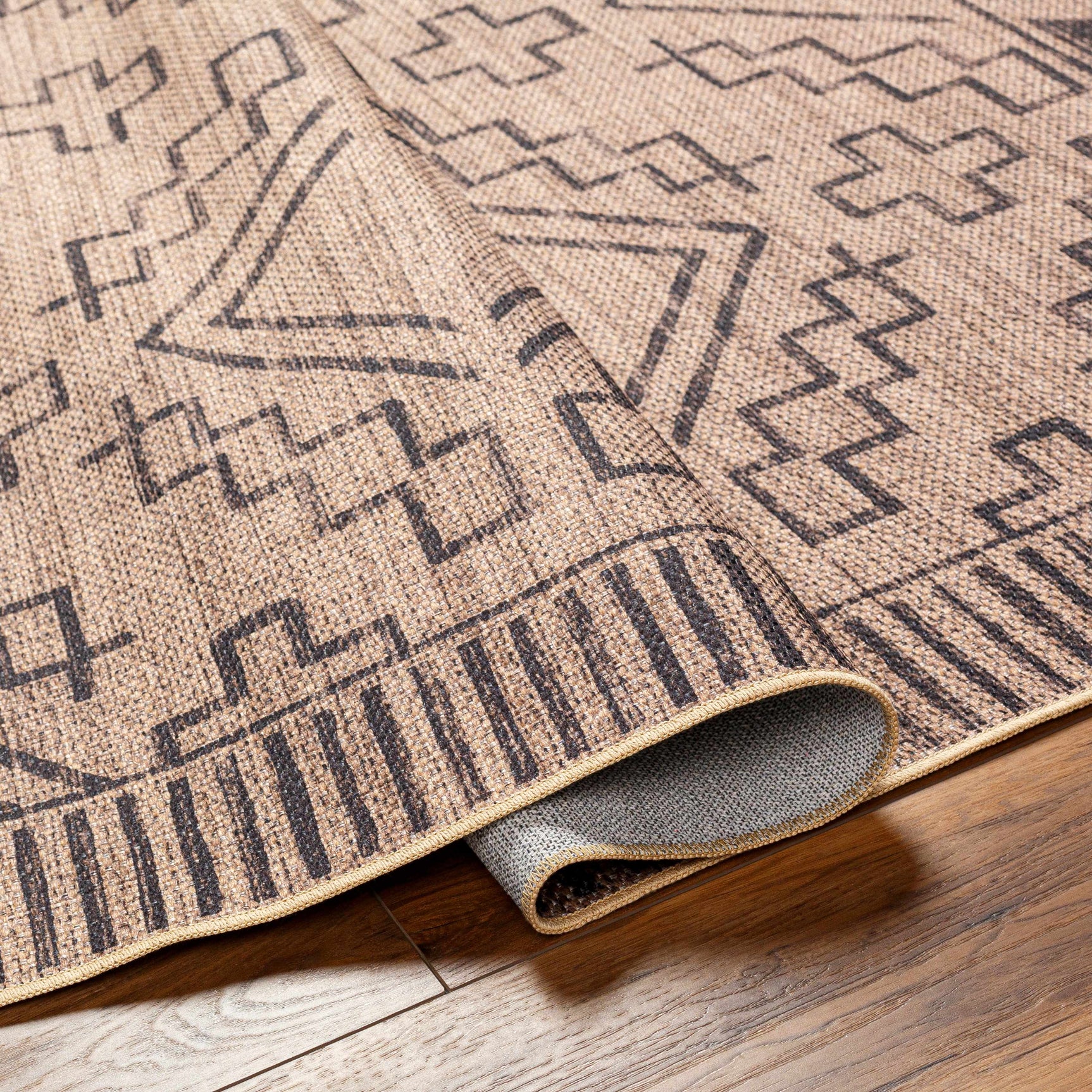 Halle Tan & Black Washable Area Rug - Clearance - Ornate Home