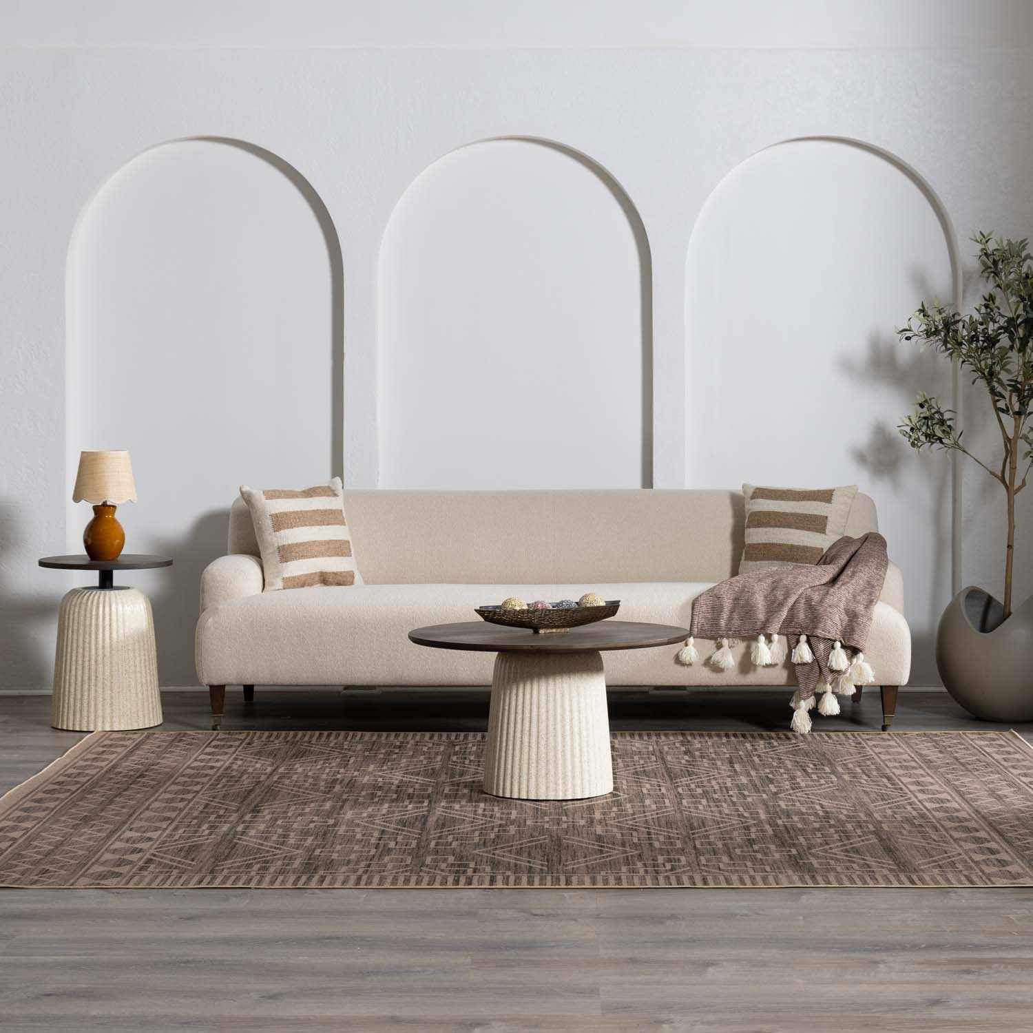 Halle Tan Washable Area Rug - Clearance - Ornate Home