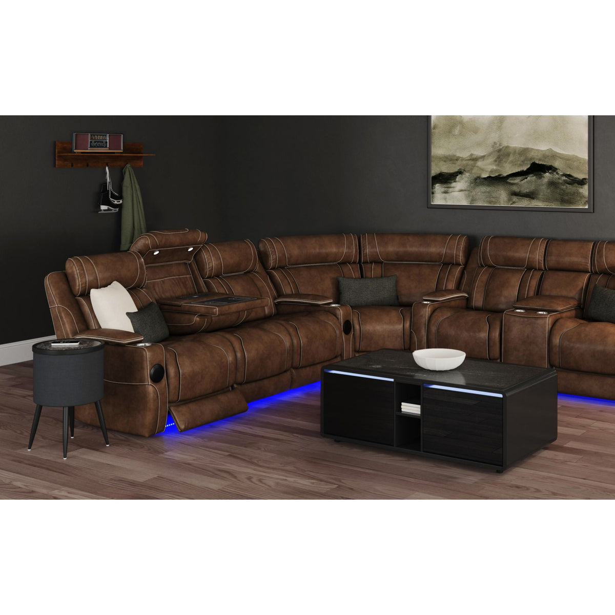Halo Black 2-Piece Smart Occasional Table Set with Smart Coffee Table & Round Smart End Table - Ornate Home