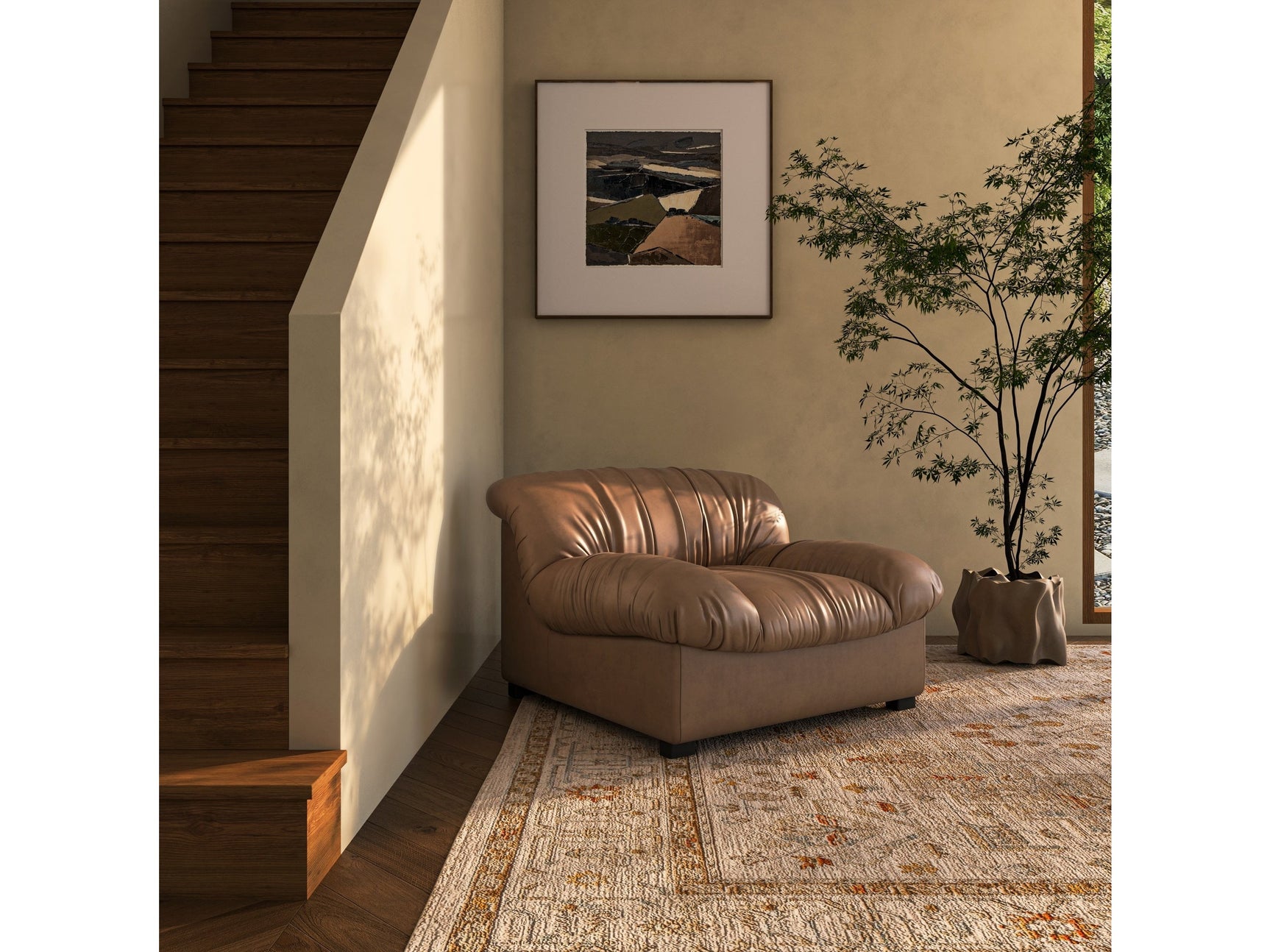 Halston Tan Leather Lounge Chair - Ornate Home