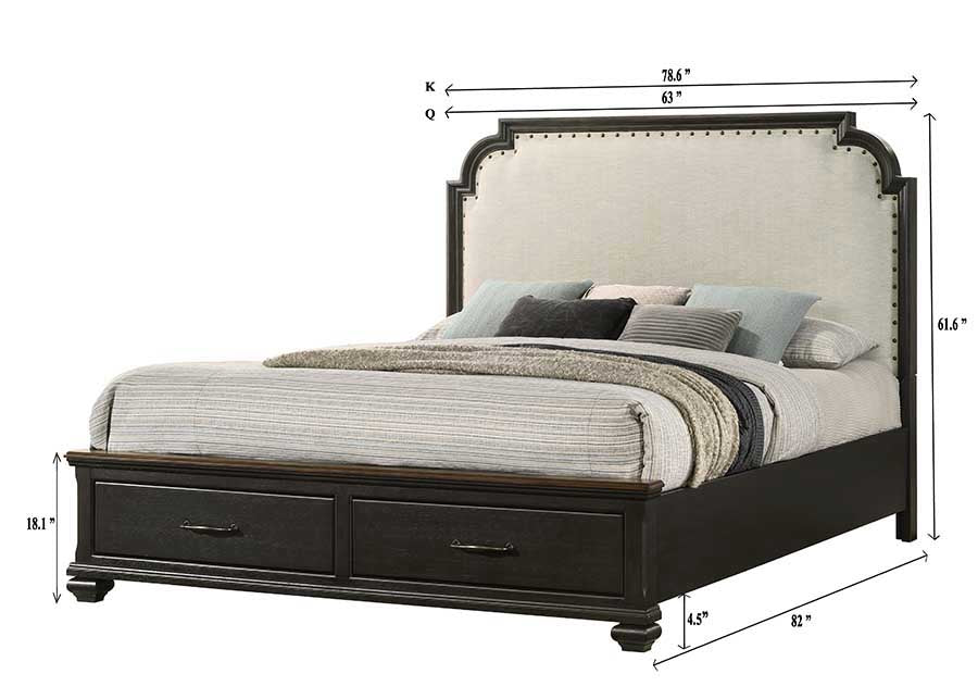 Hamilton Charcoal/Brownish Gray King Upholstered Storage Platform Bed - Ornate Home