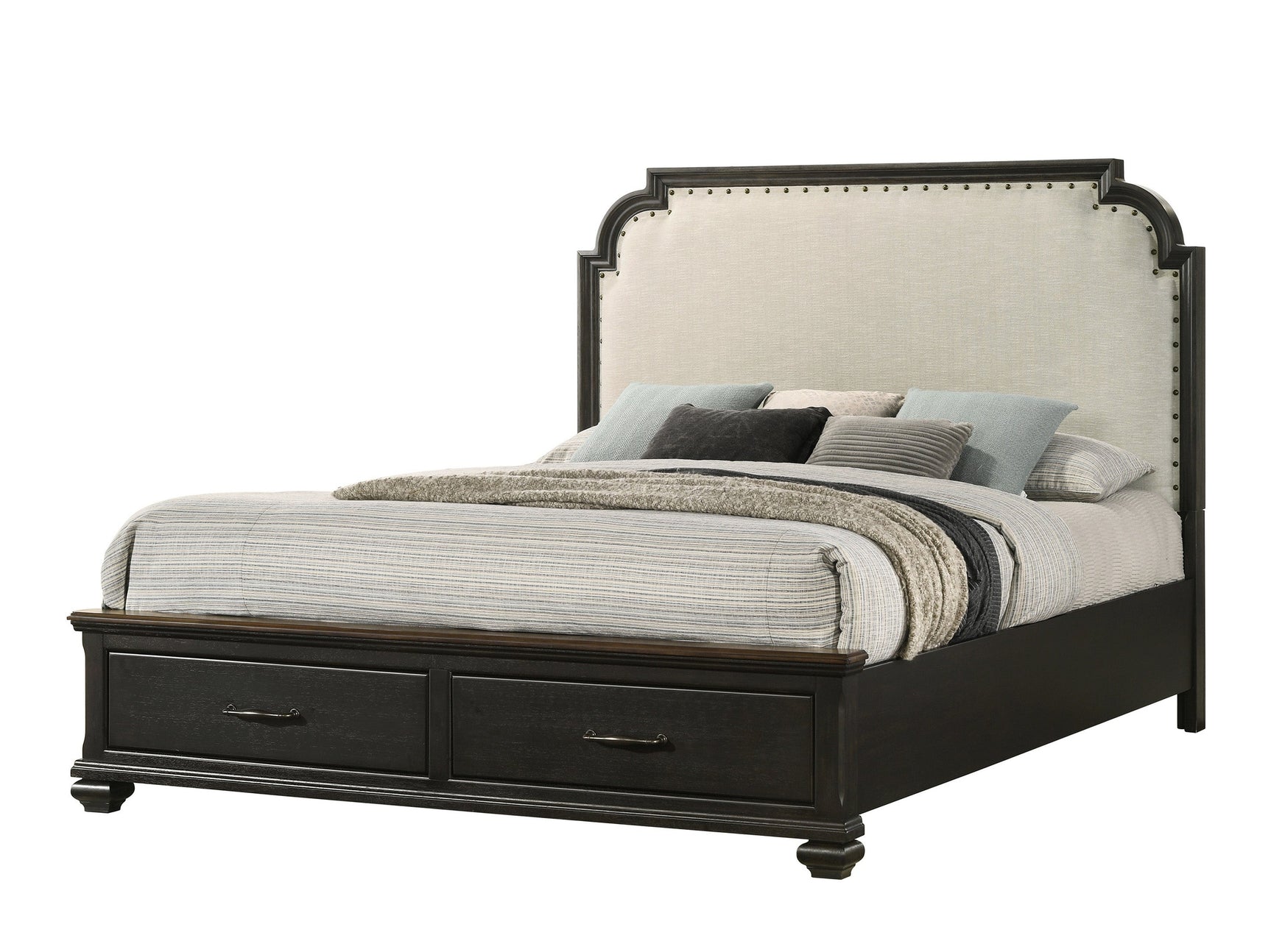 Hamilton Charcoal/Brownish Gray King Upholstered Storage Platform Bed - Ornate Home