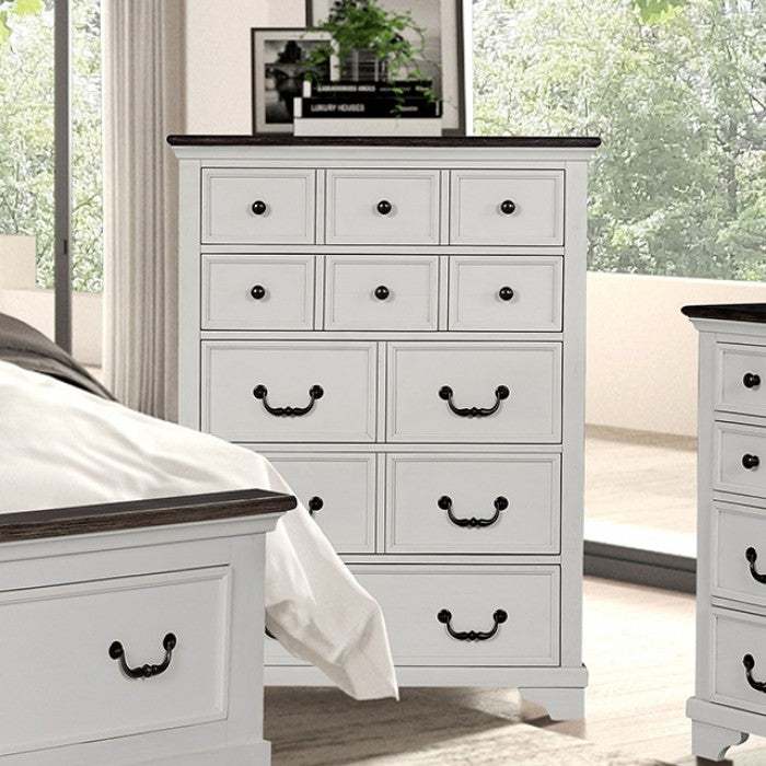 Hampstead White/Dark Brown Queen 5 Piece Bedroom Set w/Chest - Ornate Home