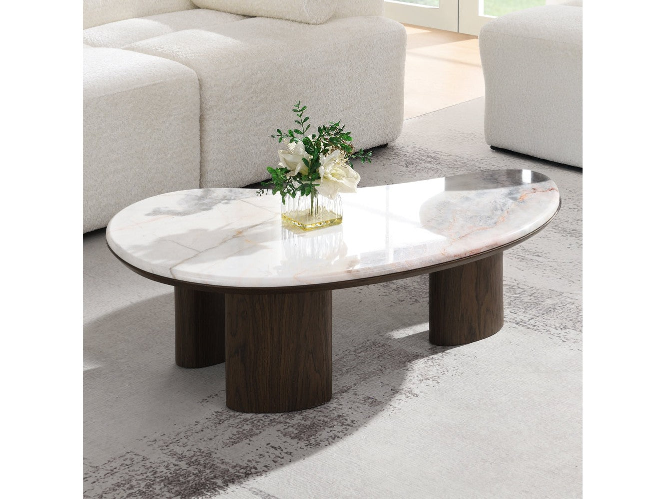 Hanale Natural Marble/Brown Coffee Table - Ornate Home