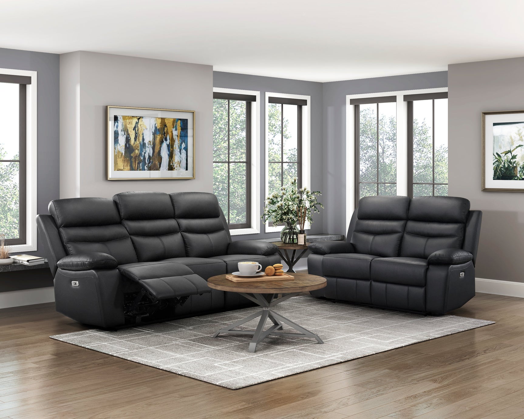 Hancock Black Power Double Reclining Loveseat - Ornate Home