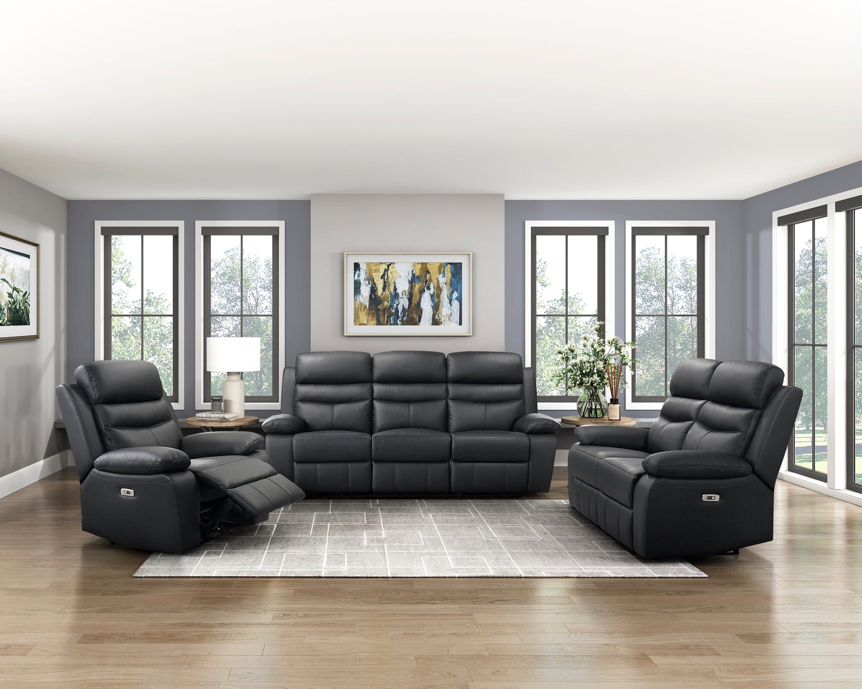 Hancock Black Power Double Reclining Loveseat - Ornate Home