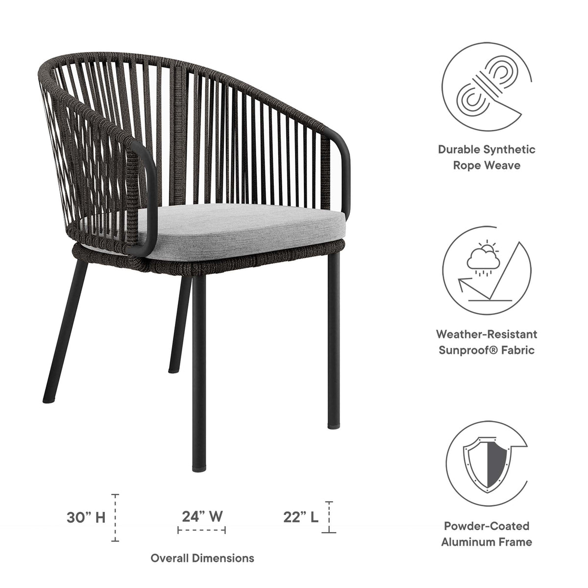 Harbor Charcoal/Gray Outdoor Patio Armchair - Ornate Home