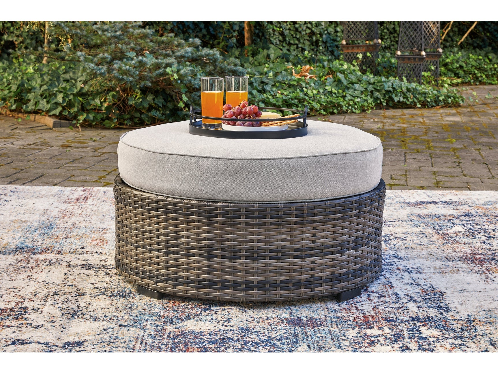 Harbor Court Gray Ottoman w/ Cushion - Ornate Home