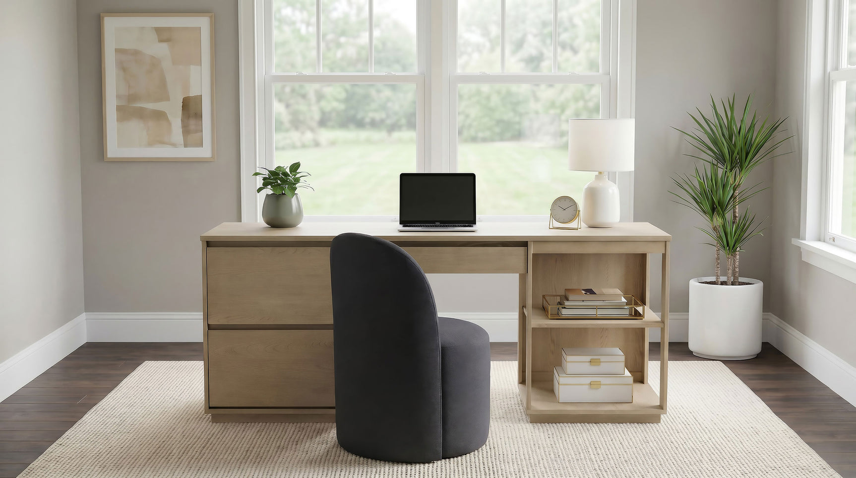 Harkes Light Elm 75-inch 3-drawer Computer Desk with Adjustable Shelf - Ornate Home