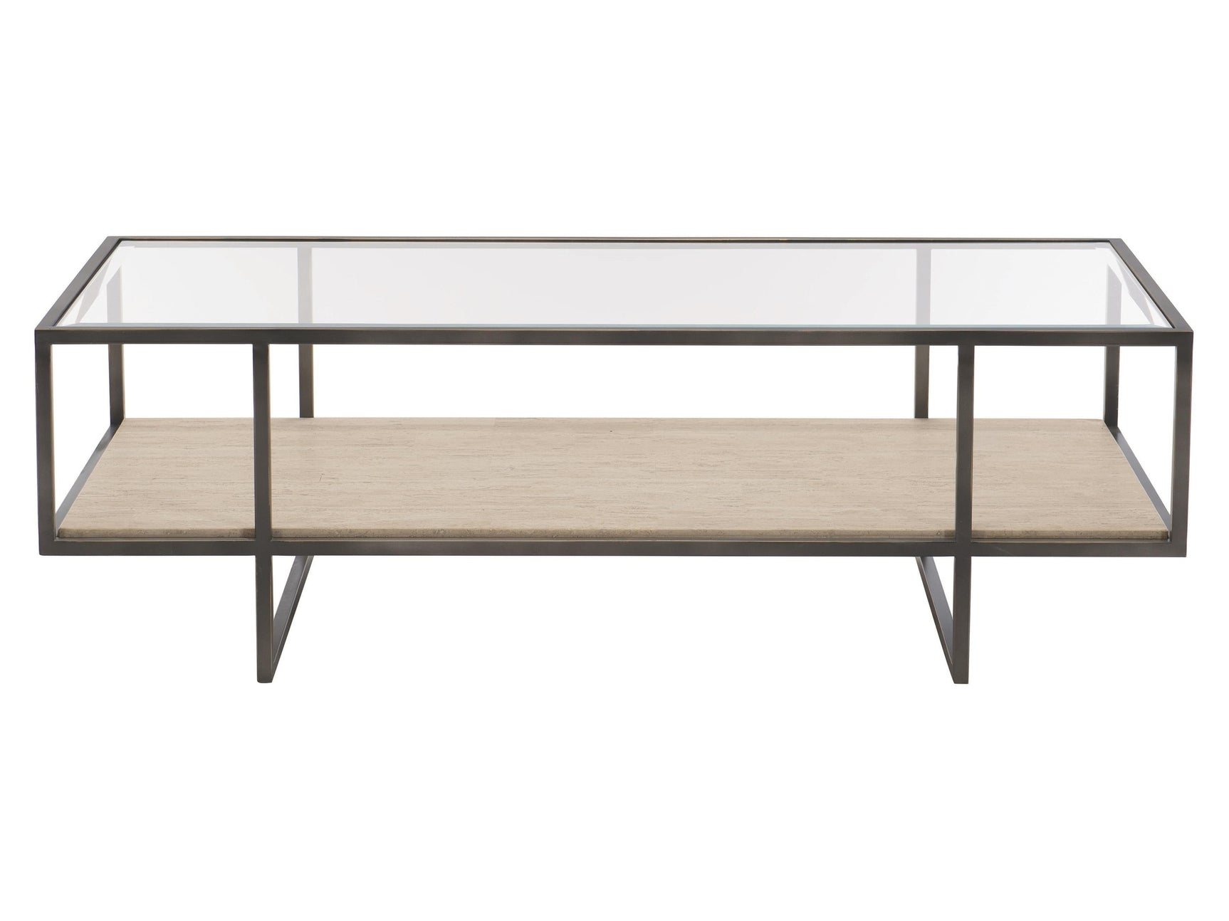 Harlow Glass/White Travertine/Oil-Rubbed Bronze Cocktail Table - Ornate Home