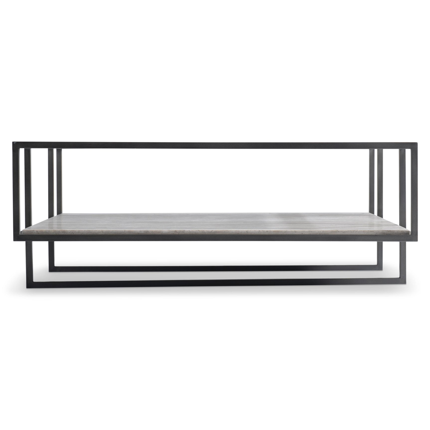 Harlow Glass/White Travertine/Oil-Rubbed Bronze Cocktail Table - Ornate Home