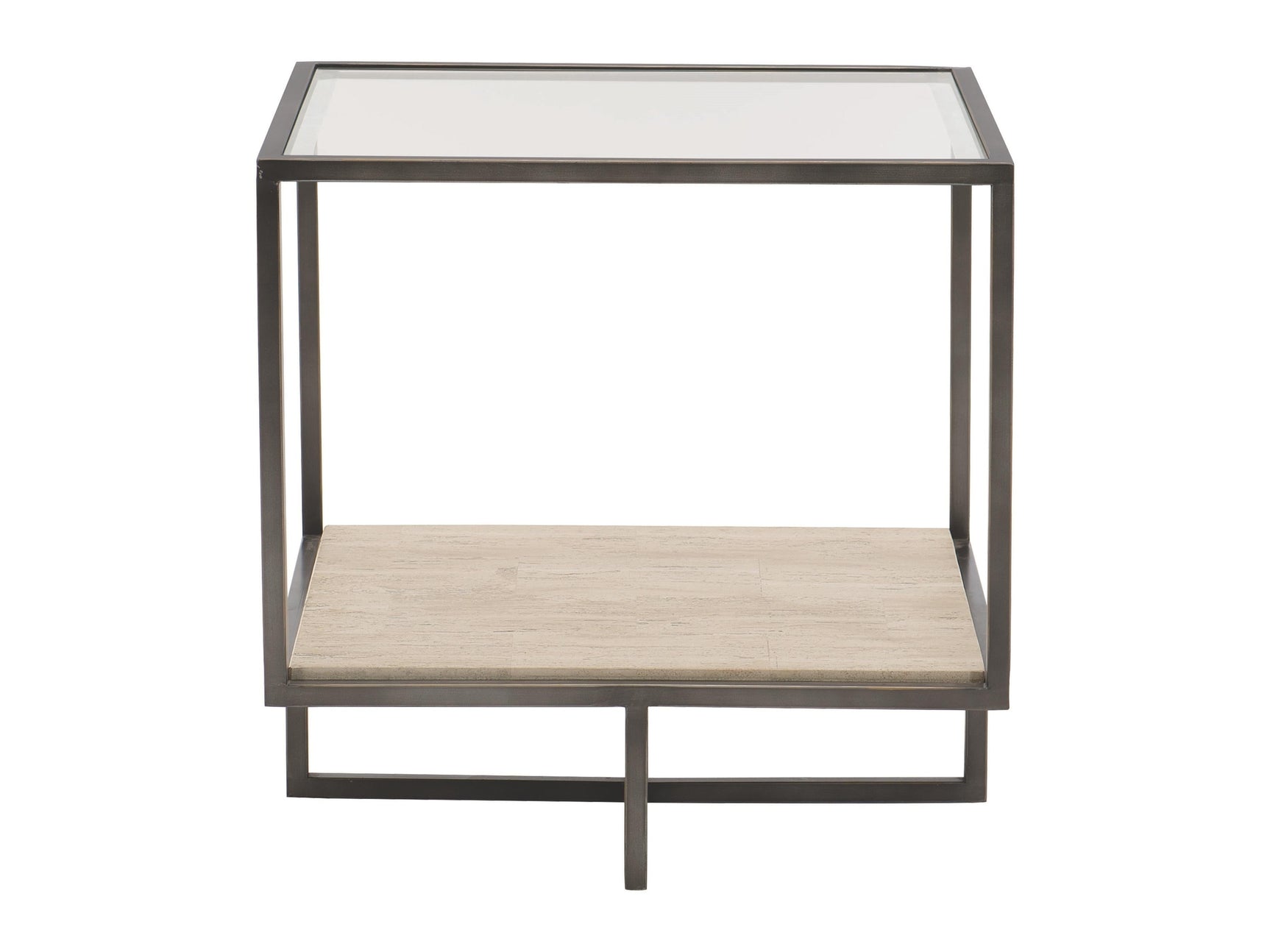 Harlow Square White Travertine/Oil-Rubbed Bronze Side Table - Ornate Home