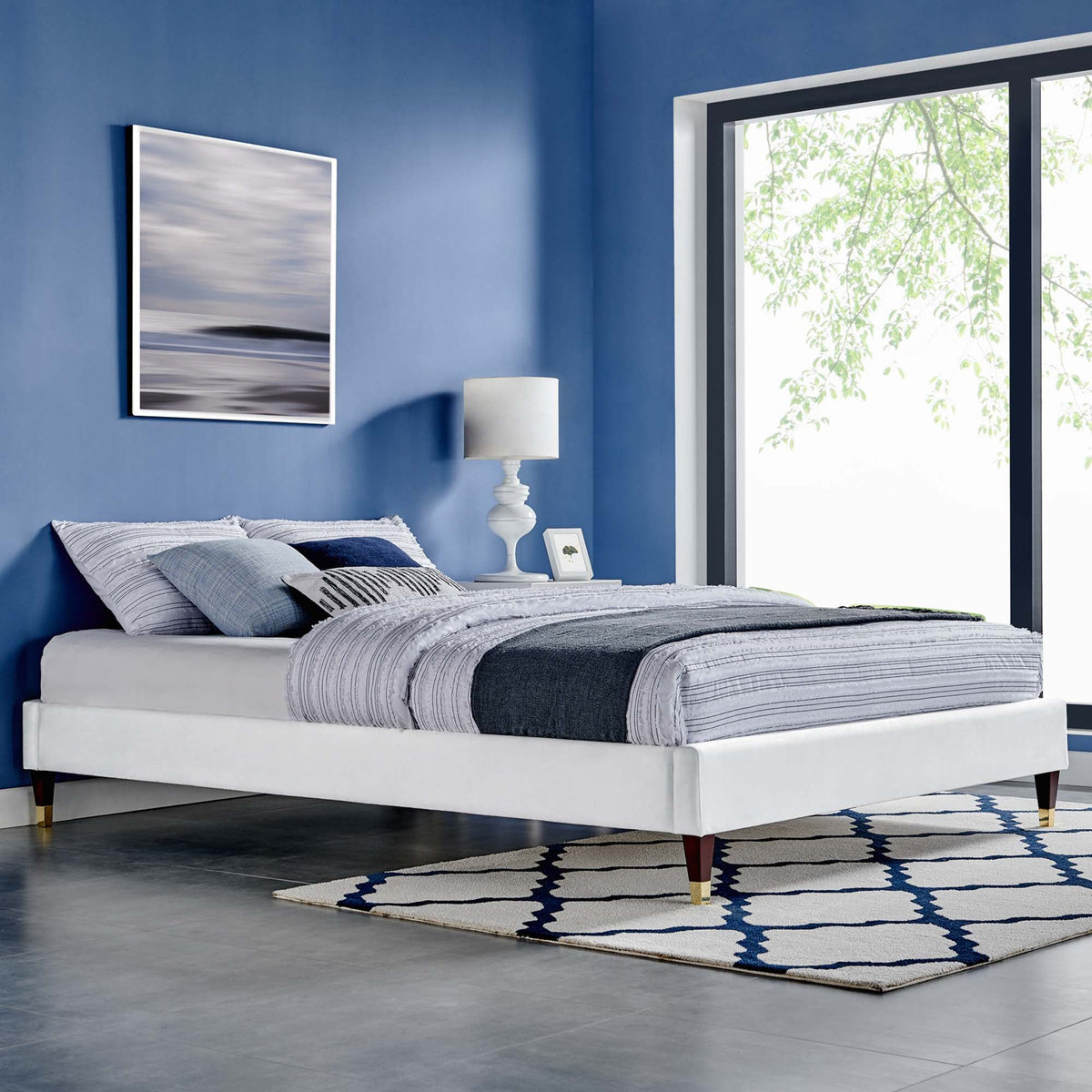 Harlow White Performance Velvet Full Platform Bed Frame - Ornate Home