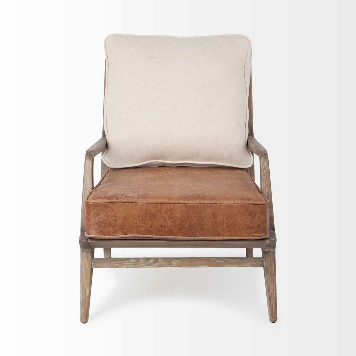 Harman Cream/Brown Fabric and Leather Seat Accent Chair - Ornate Home