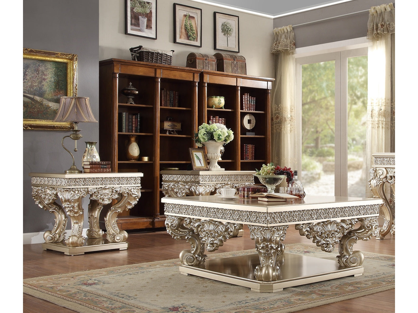 Harmonia Champagne Gold 3pc Coffee Table Set / HD-8022 - Ornate Home