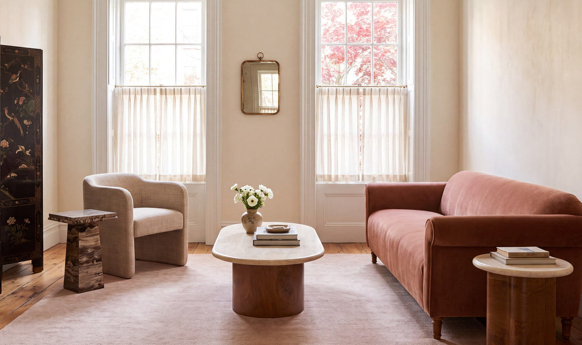 Harmony Blush Faux Mohair Sofa - Ornate Home