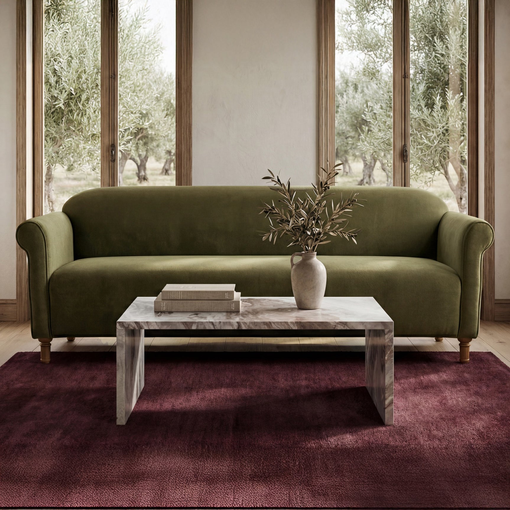 Harmony Dark Green Faux Mohair Sofa - Ornate Home
