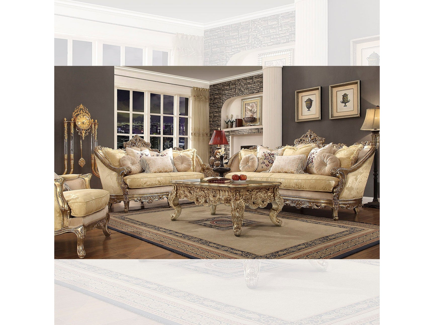 Harmony Gold & Rust Highlights 3pc Living Room Set / HD-2626 - Ornate Home