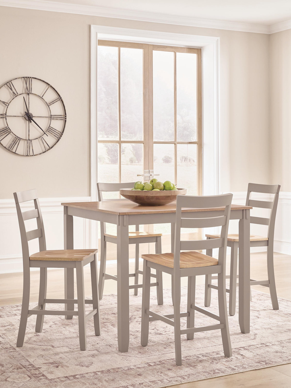 Harperfeld Natural/Gray Counter Height Dining Table and 4 Counter Stools - Ornate Home