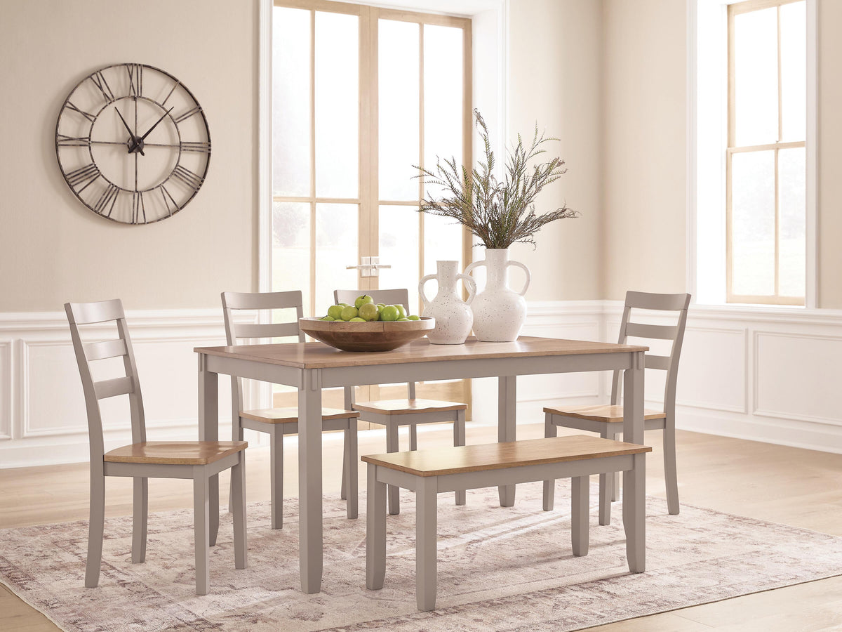Harperfeld Natural/Gray Dining Table and 4 Chairs and Bench (Set of 6) - Ornate Home