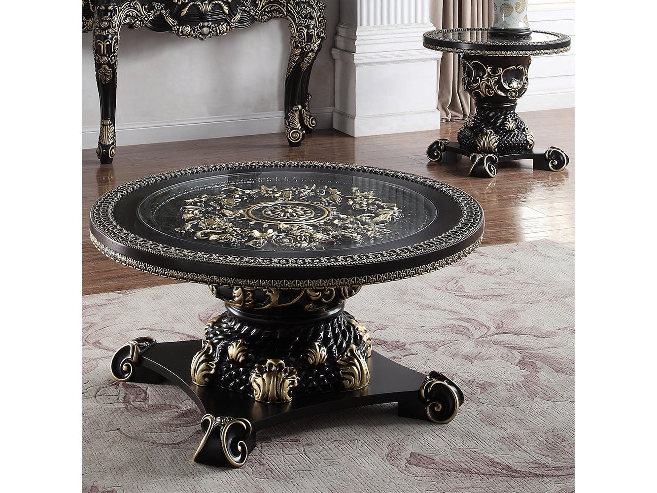 Harrow Black Enamel 3pc Coffee Table Set / HD-328B - Ornate Home