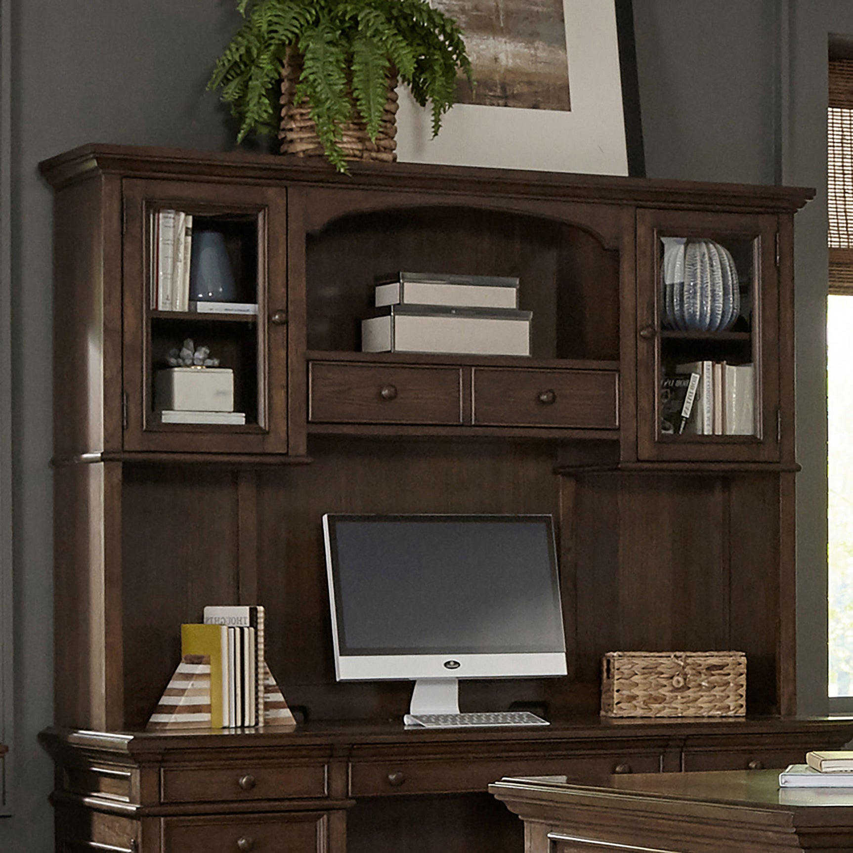 Hartshill Burnished Oak 2-door Hutch with Shelves - Ornate Home