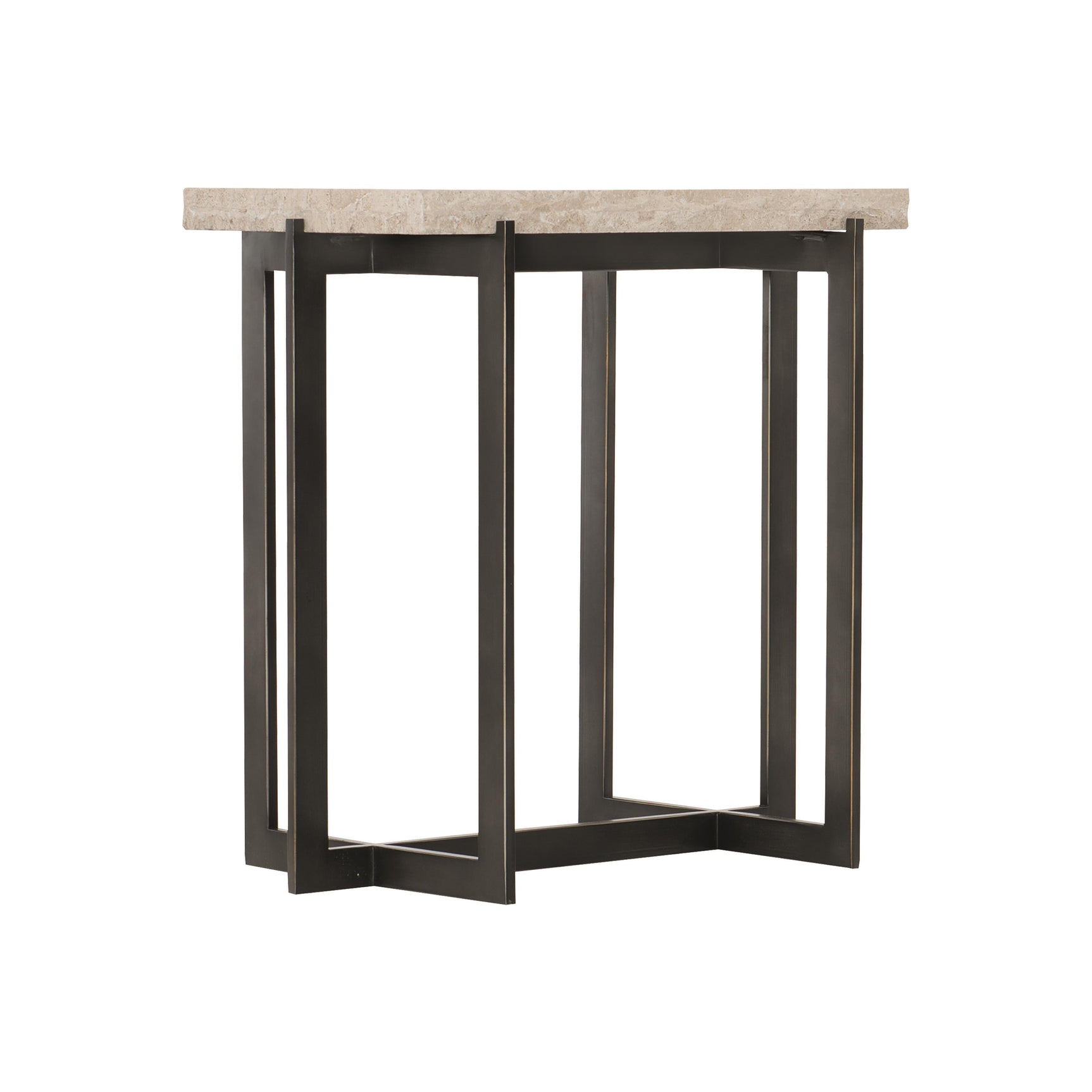 Hathaway Rectangular White Travertine/Oil-Rubbed Bronze Side Table - Ornate Home