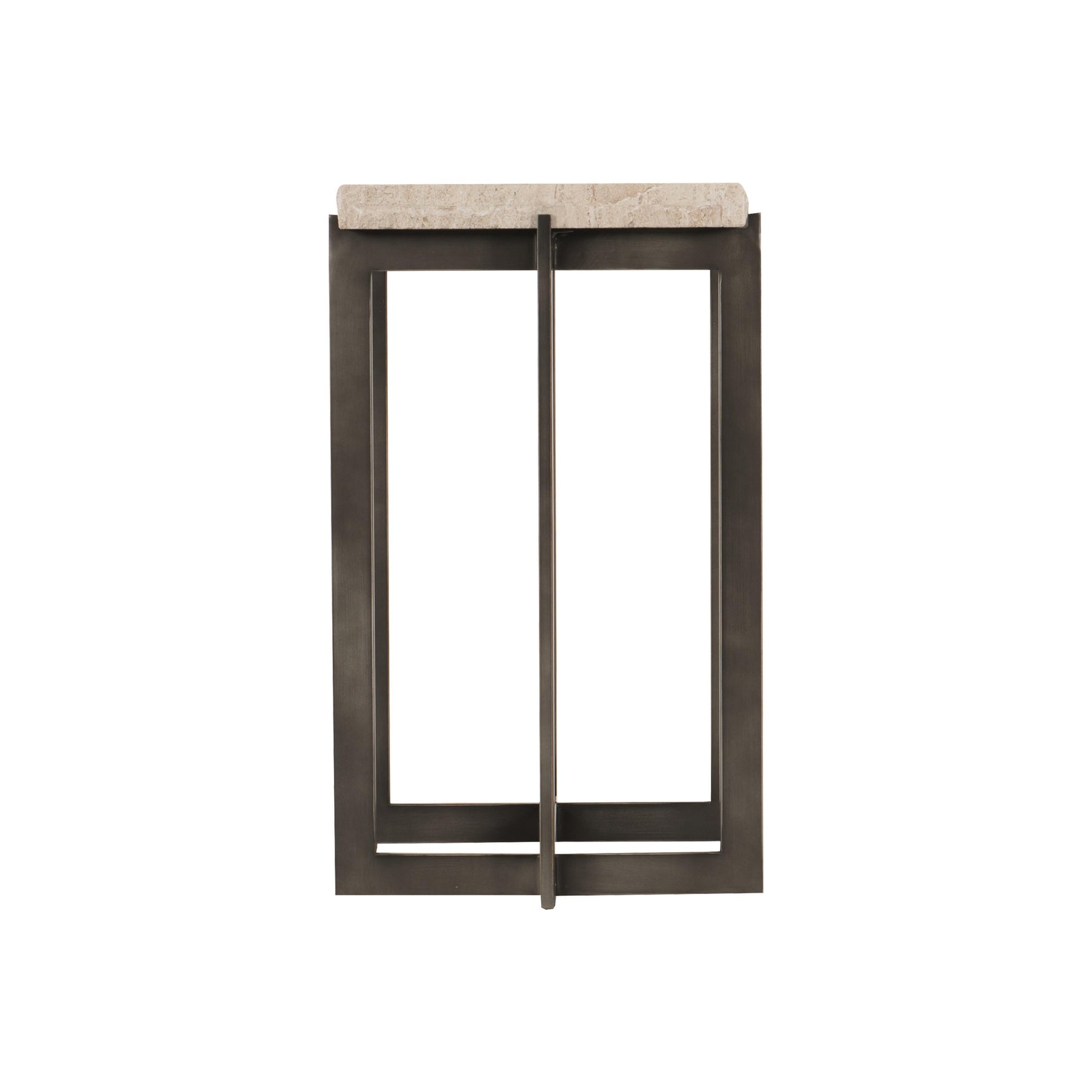 Hathaway Rectangular White Travertine/Oil-Rubbed Bronze Side Table - Ornate Home