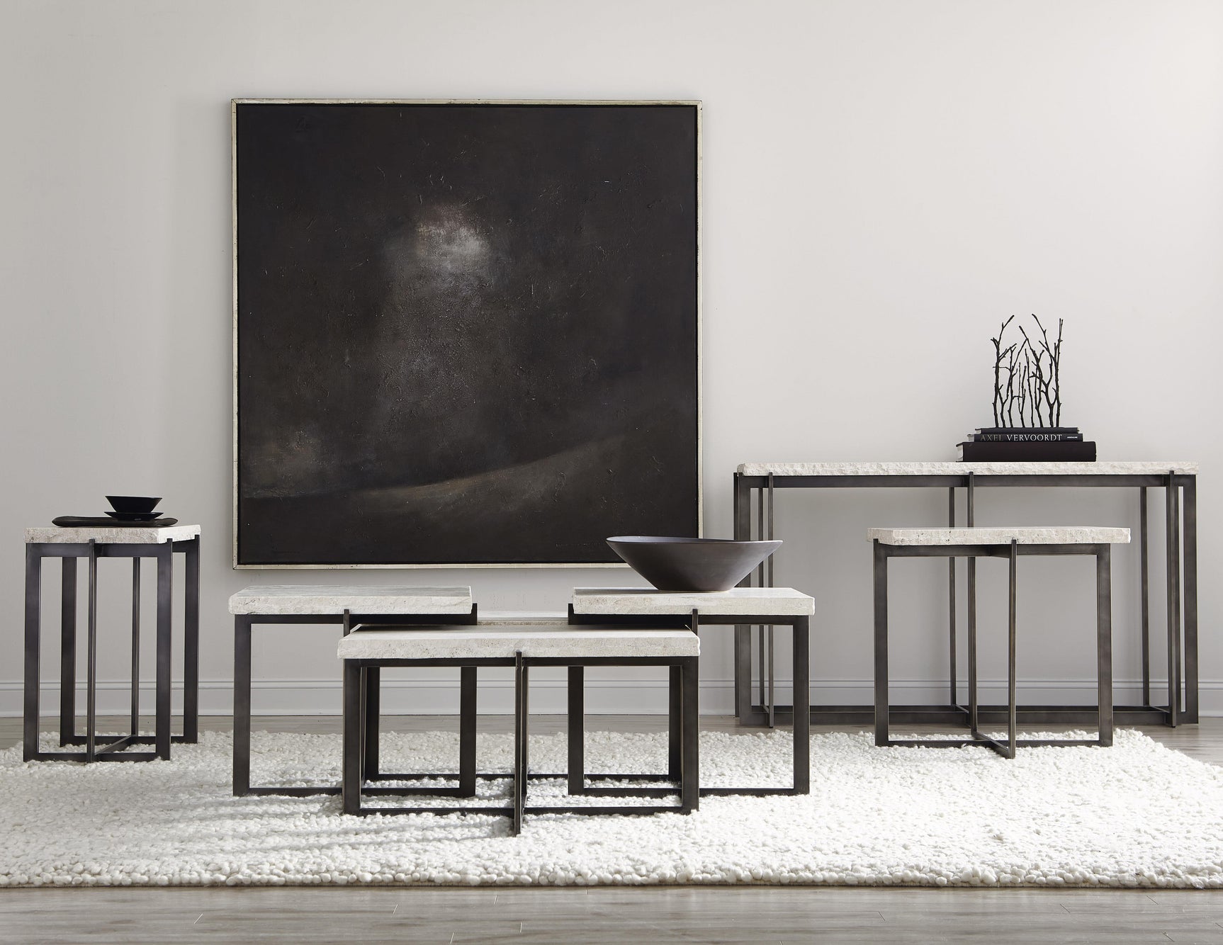 Hathaway White Travertine/Oil-Rubbed Bronze Cocktail Table - Ornate Home