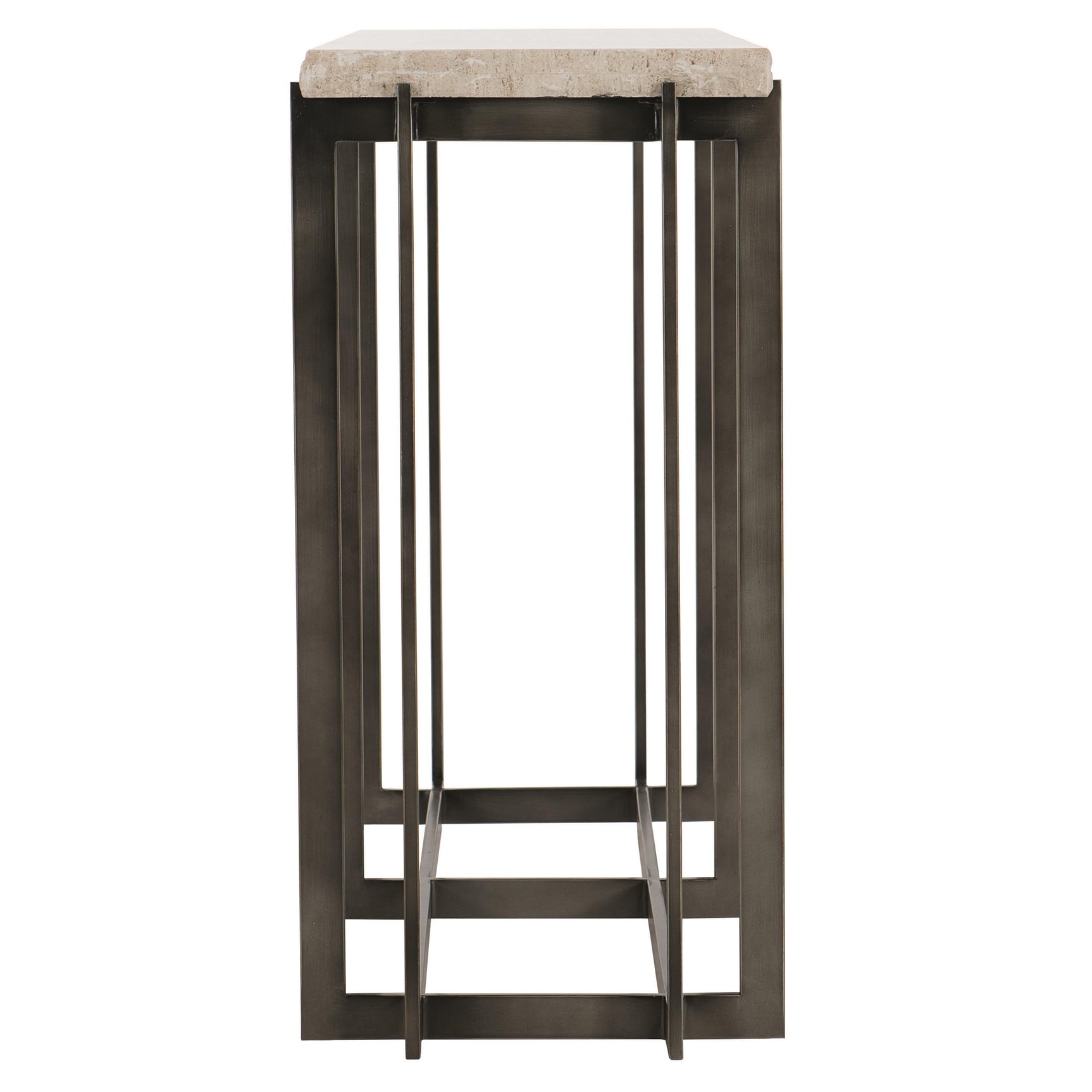 Hathaway White Travertine/Oil-Rubbed Bronze Console Table - Ornate Home
