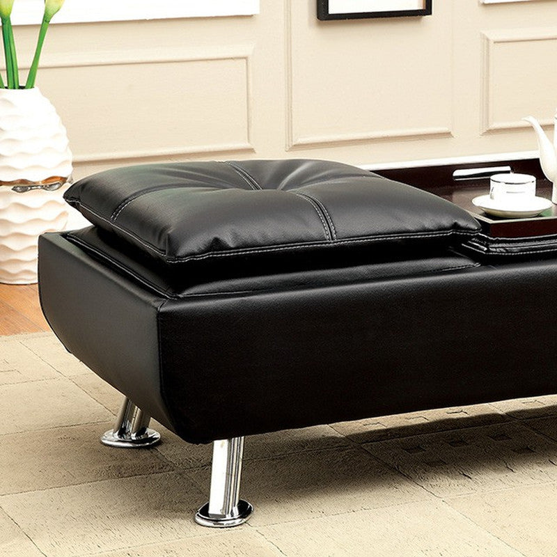 Hauser Black/Chrome Ottoman - Ornate Home