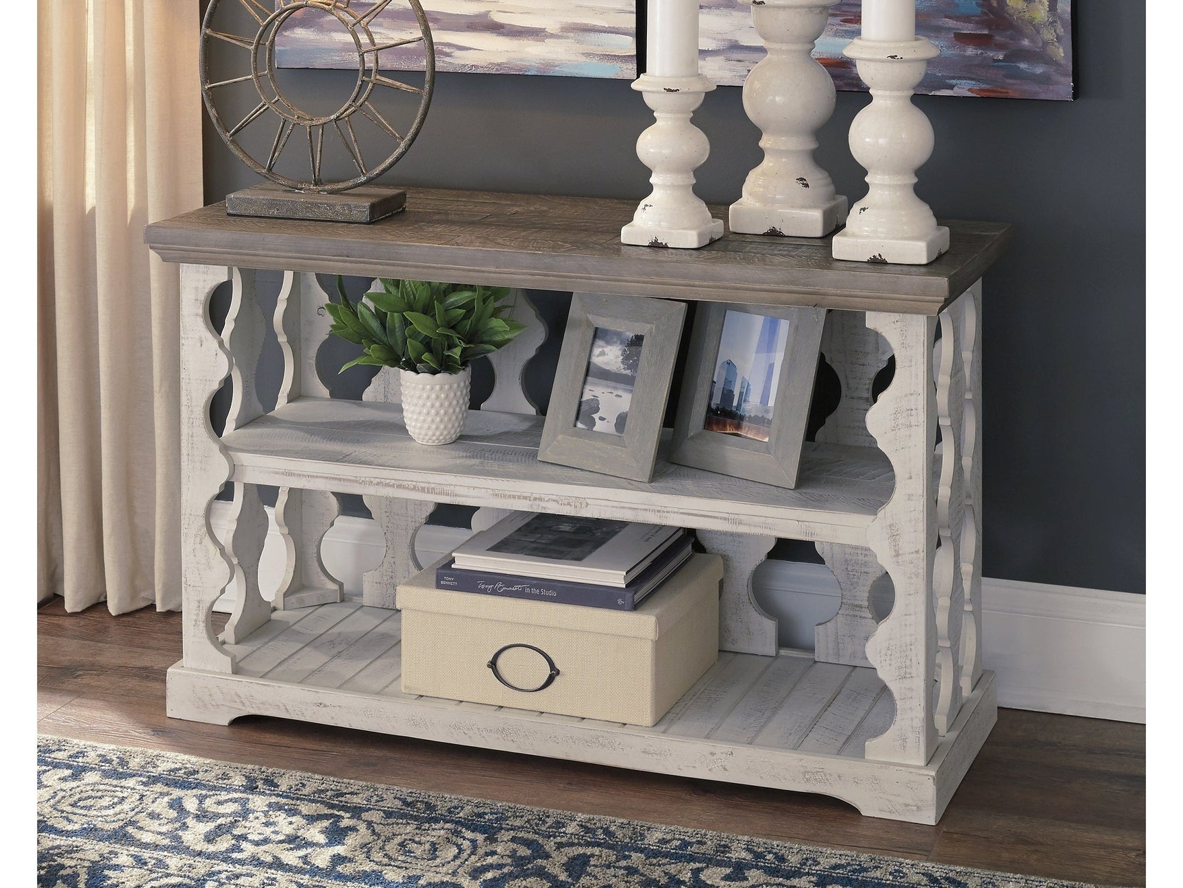 Havalance Gray & White Sofa/Console Table Balustrade-style (Online Special Price) - Ornate Home
