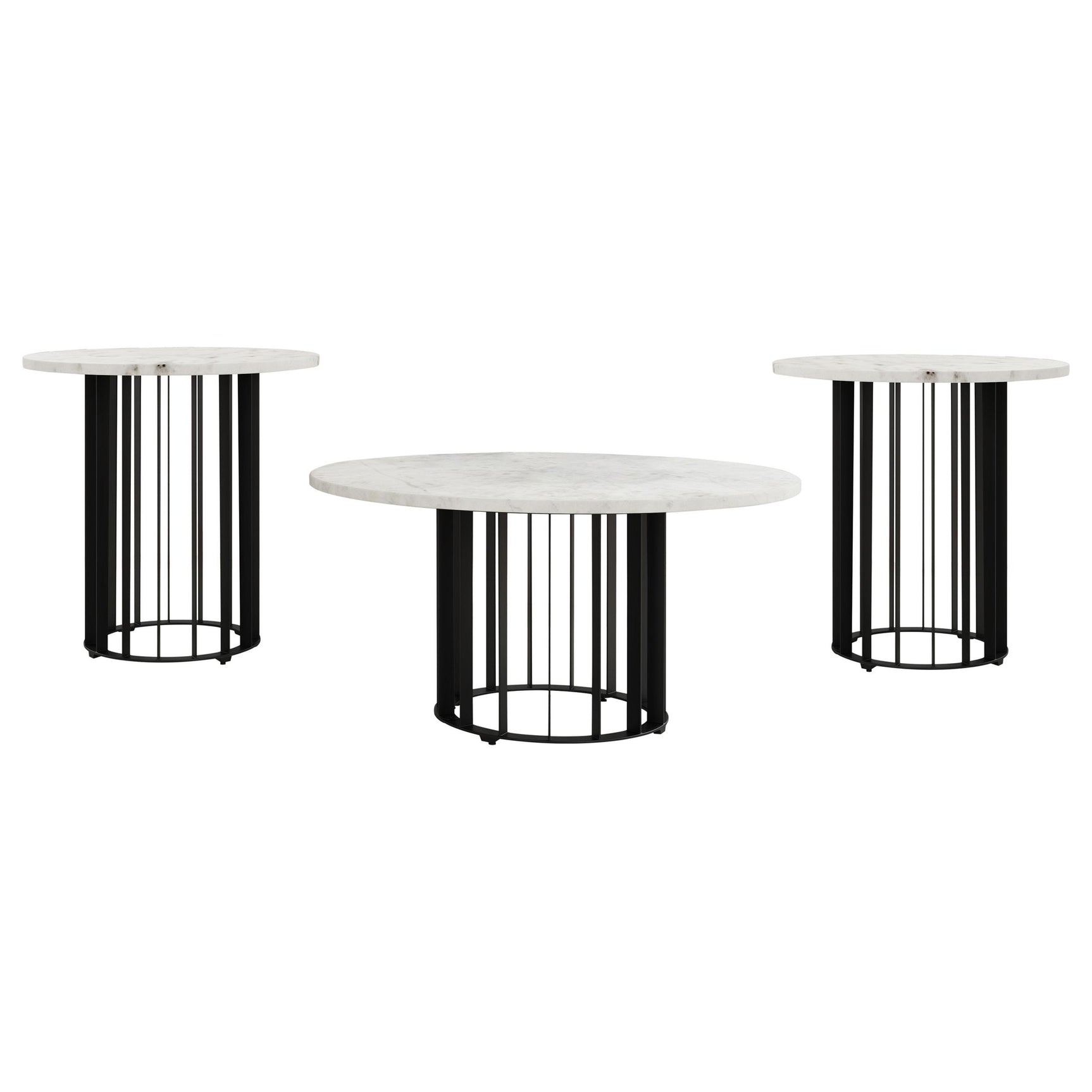 Haven Black 3-piece Round Marble Coffee and End Table Set - Ornate Home