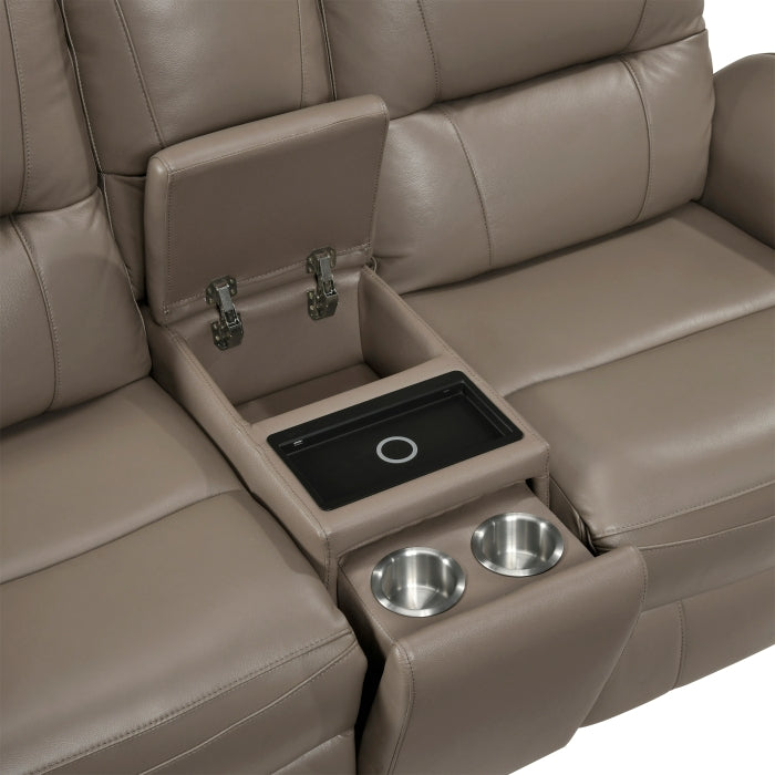 Haven Gray Power Double Reclining Loveseat With Center Console Hidden Arms Cup Holders Charging Ports And Wireless Charger - Ornate Home
