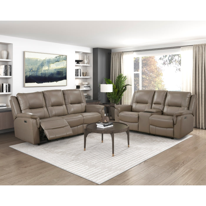 Haven Gray Power Double Reclining Loveseat With Center Console Hidden Arms Cup Holders Charging Ports And Wireless Charger - Ornate Home