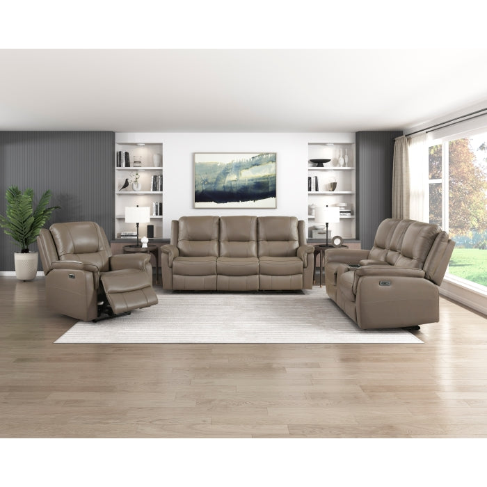 Haven Gray Power Double Reclining Loveseat With Center Console Hidden Arms Cup Holders Charging Ports And Wireless Charger - Ornate Home