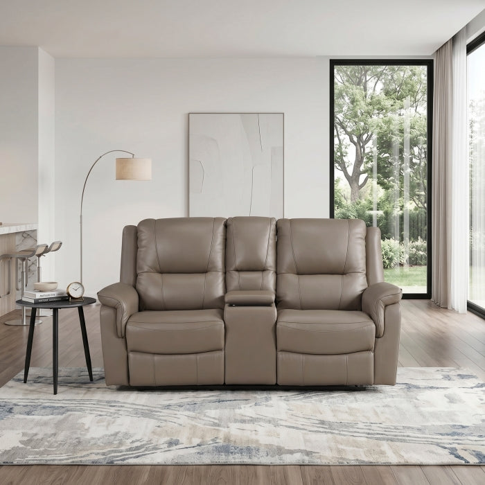 Haven Gray Power Double Reclining Loveseat With Center Console Hidden Arms Cup Holders Charging Ports And Wireless Charger - Ornate Home