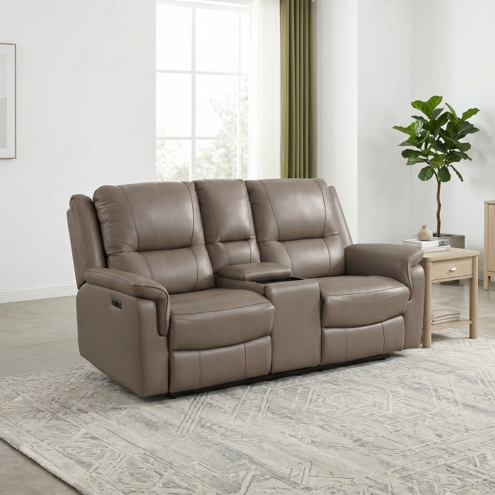 Haven Gray Power Double Reclining Loveseat With Center Console Hidden Arms Cup Holders Charging Ports And Wireless Charger - Ornate Home