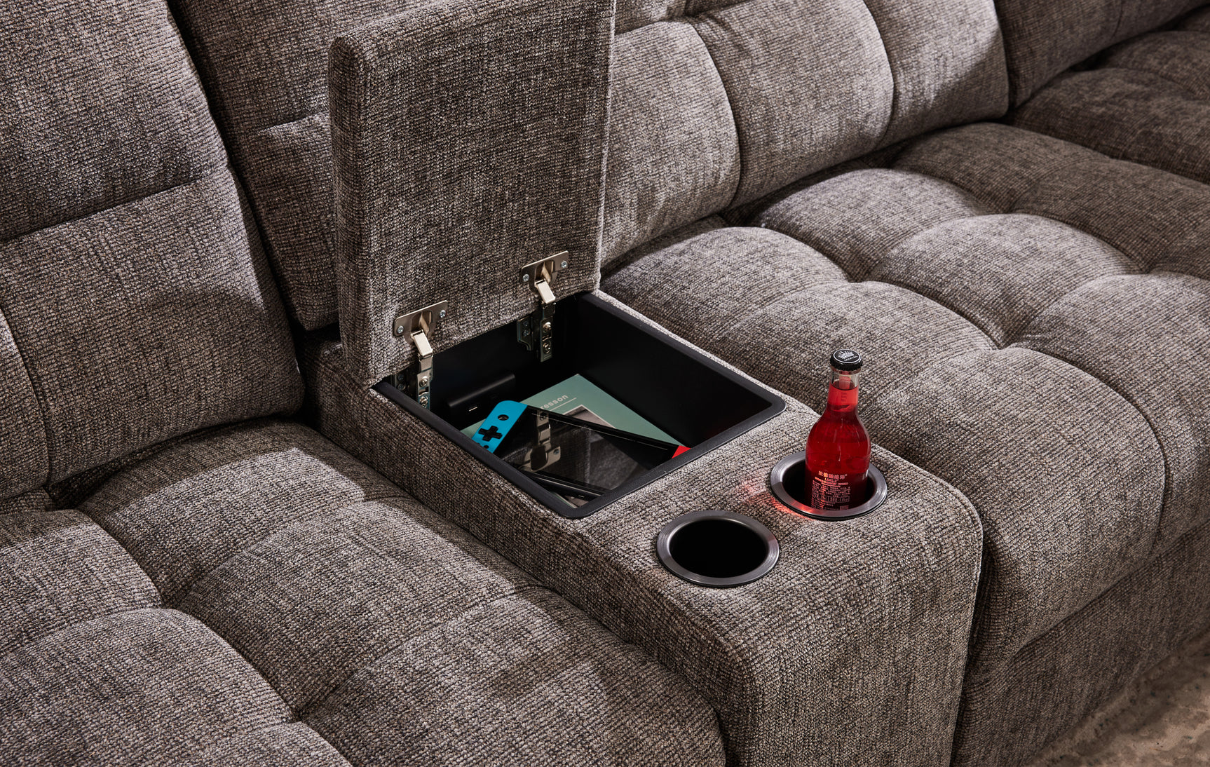 Haven Gunmetal 7-Piece Sleeper Sectional with Sliding Seats and Storage - Ornate Home