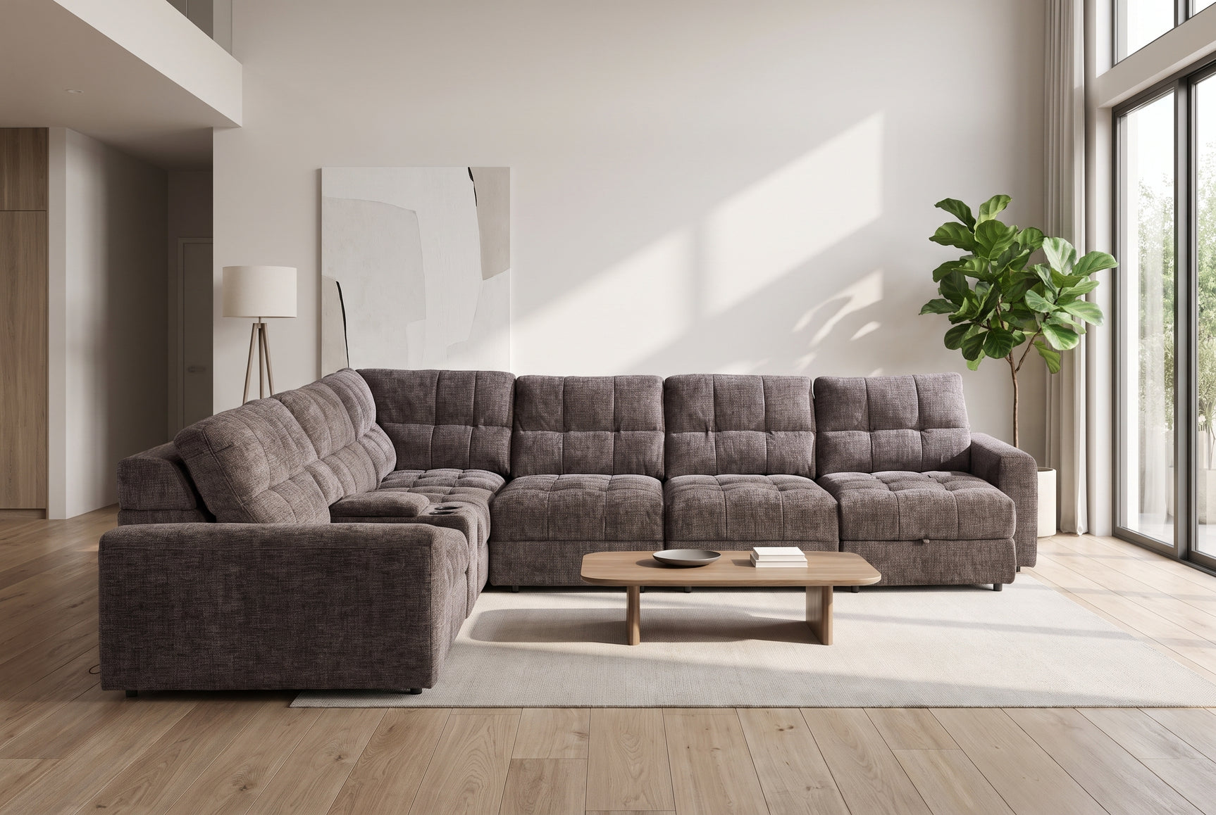 Haven Gunmetal 7-Piece Sleeper Sectional with Sliding Seats and Storage - Ornate Home