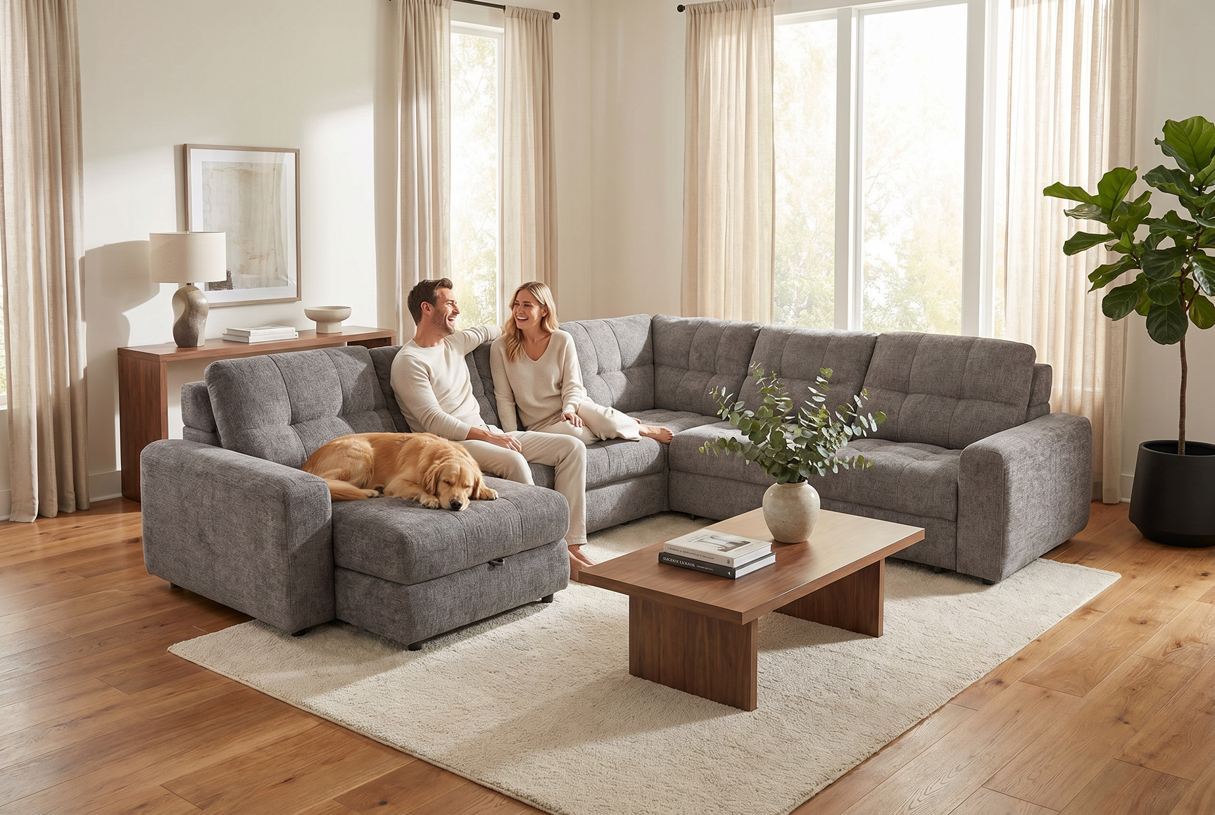 Haven Gunmetal 7-Piece Sleeper Sectional with Sliding Seats and Storage - Ornate Home