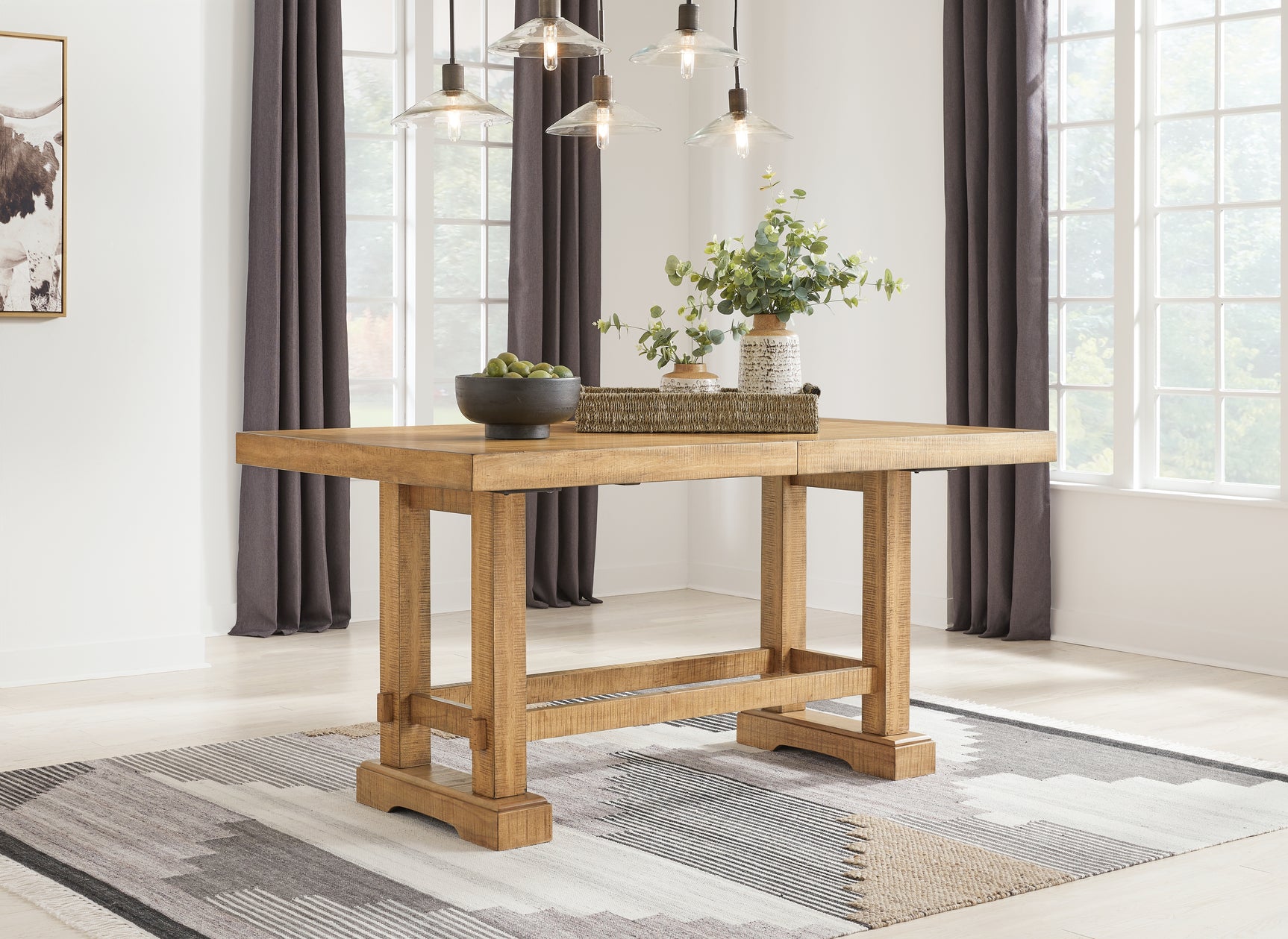 Havonplane Brown Counter Height Extension Dining Table 4 Barstools and Bench (Online Special Price) - Ornate Home