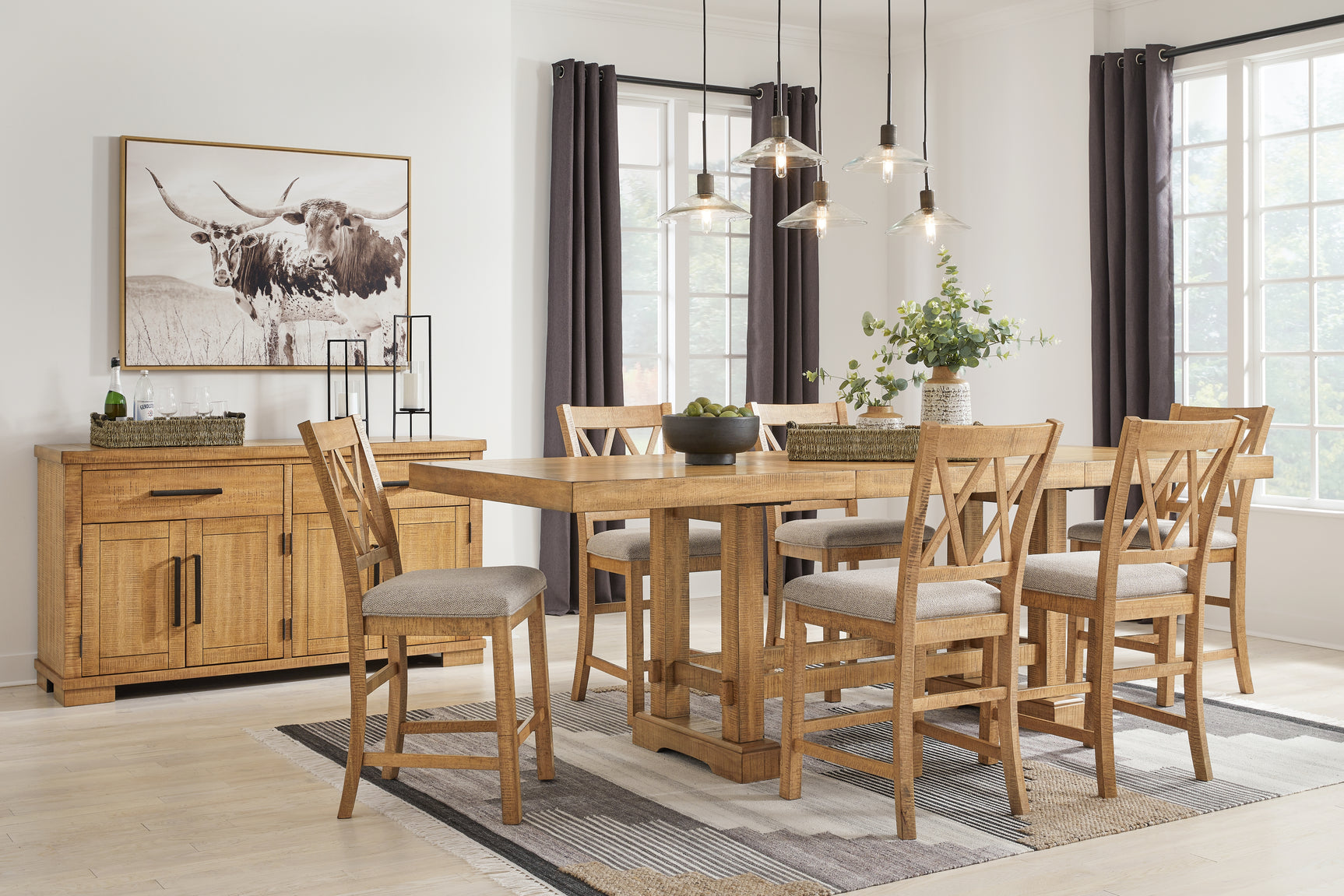 Havonplane Brown Counter Height Extension Dining Table and 6 Barstools (Online Special Price) - Ornate Home