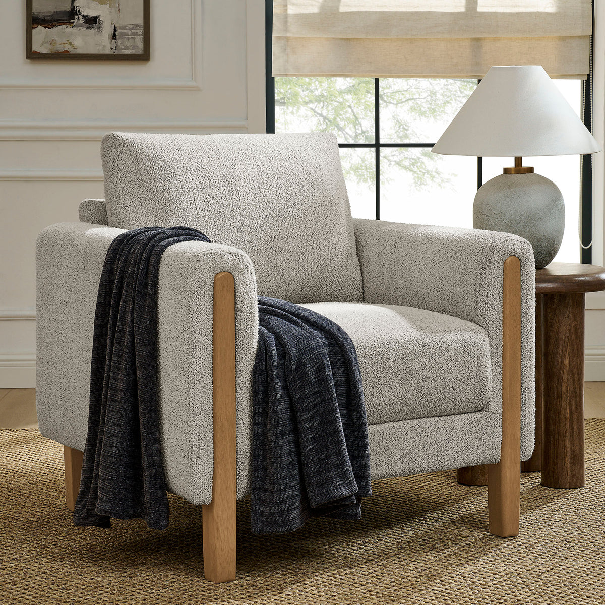 Hawken Parchment Beech Boucle Fabric Accent Armchair - Ornate Home