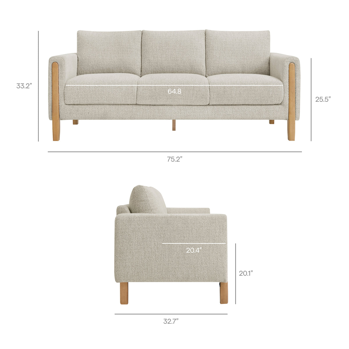 Hawken Parchment Beech Boucle Fabric Sofa - Ornate Home