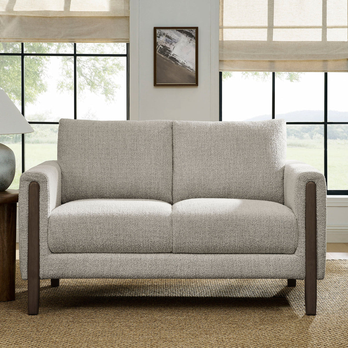 Hawken Parchment/Espresso Boucle Fabric Loveseat - Ornate Home