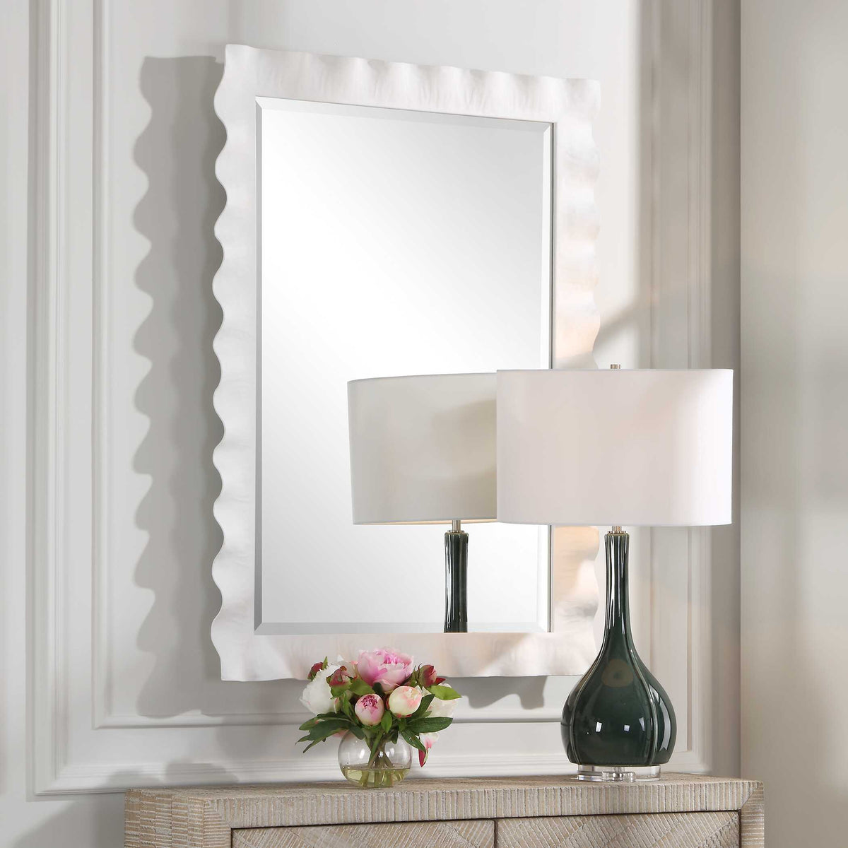 Haya White Scalloped Mirror - Ornate Home