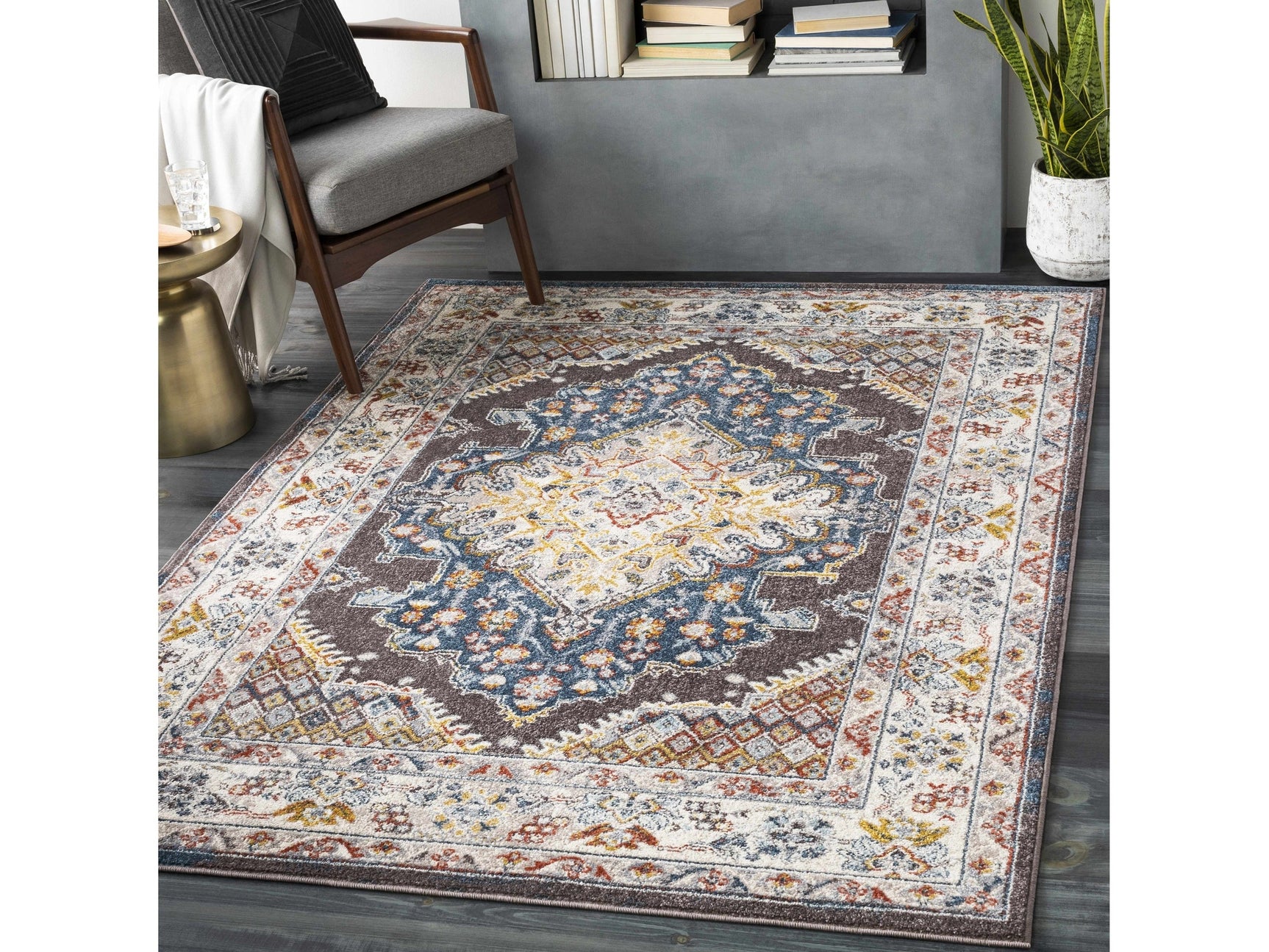Haymond Brown Medallion Area Rug - Ornate Home