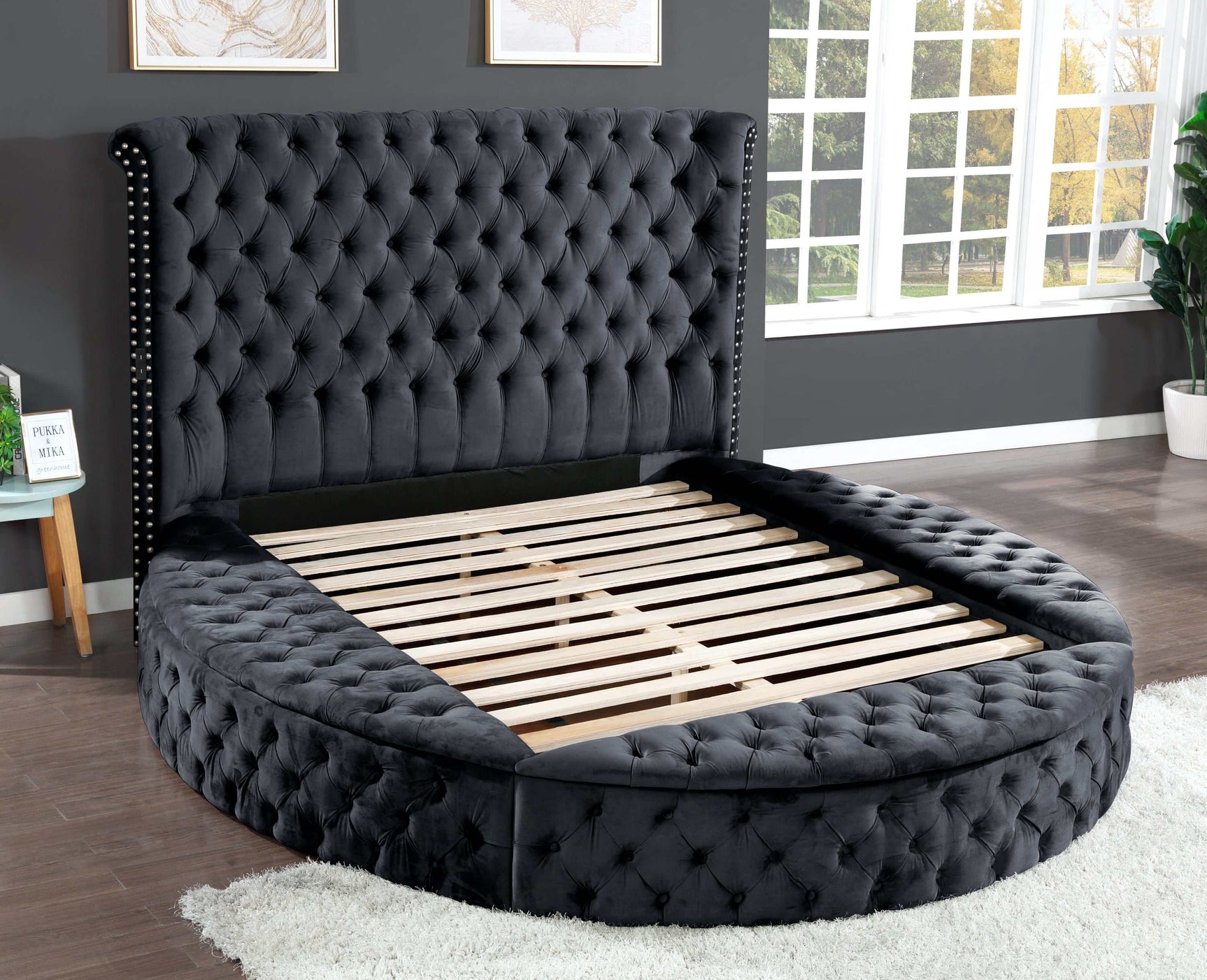 Hazel Black Tufted Velvet Queen Storage Bed - Ornate Home